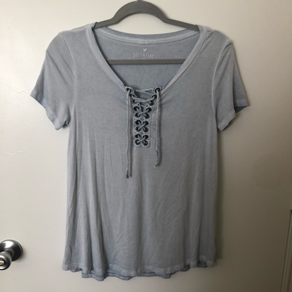 American Eagle Outfitters Tops - American Eagle Soft & Sexy Blue Cross Tie Neck Top